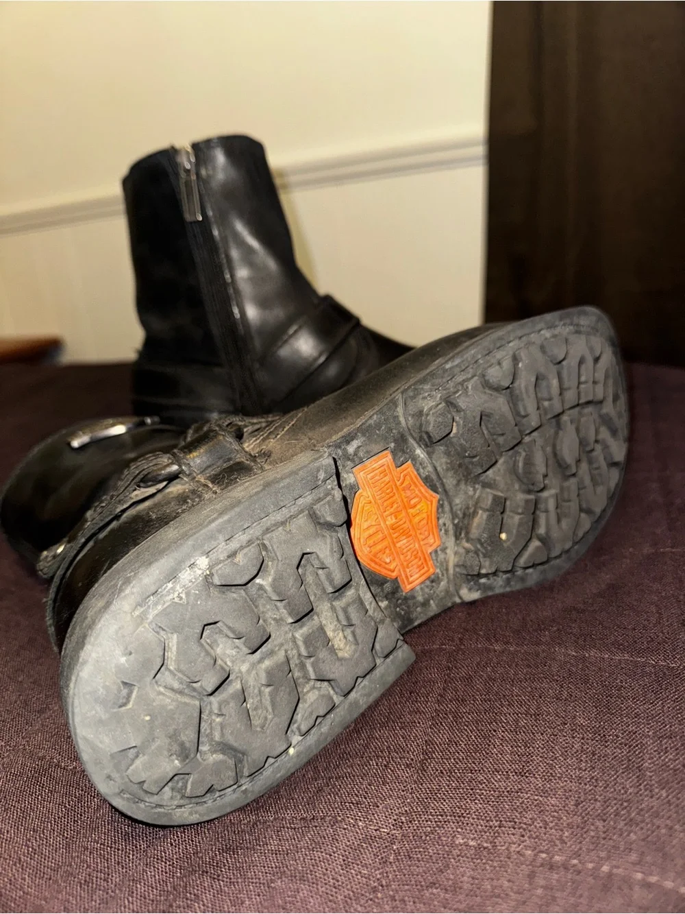 Harley‑Davidson Black Leather Harness Motorcycle Boots with Metal Shield